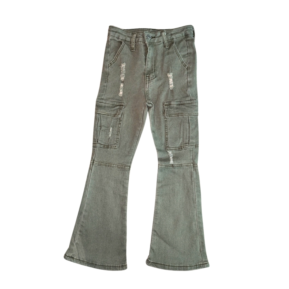 Green Flared Cargo Jeans